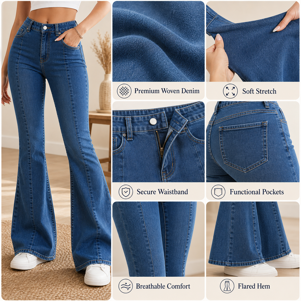 High-Waisted Flared Denim Jeans
