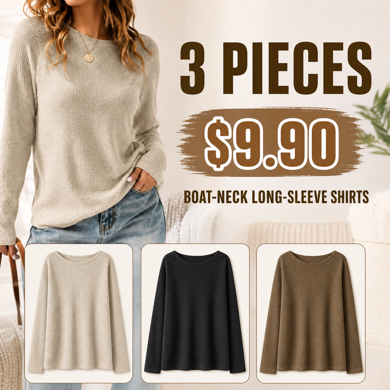 Womens Boat Neck Shirts Long Sleeve