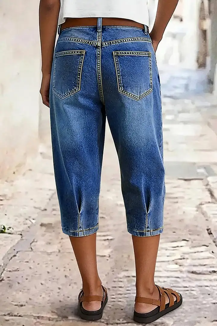 Women's Mid-Rise Pleated Cropped Jeans — Stretchy, Slim-Fit, Comfortable & Versatile
