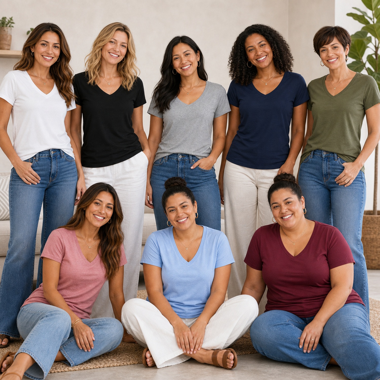 Women's V-Neck Everyday T-Shirts - 8 Pack