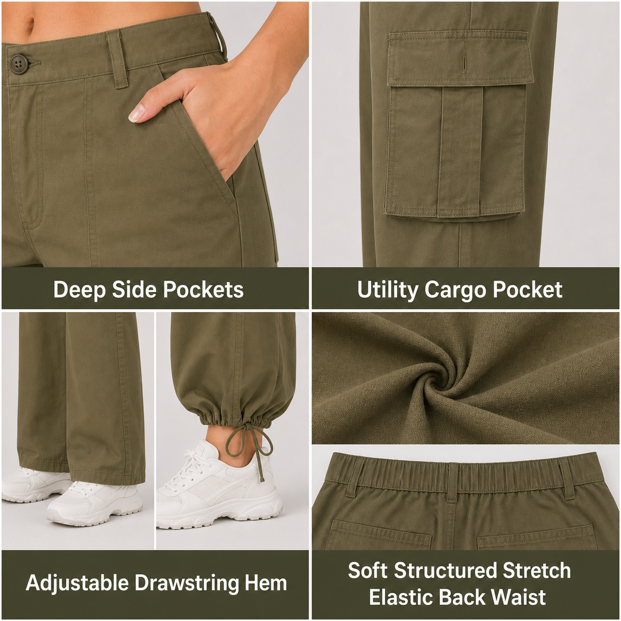 Adjustable Hem Wide Leg Cargo Pants