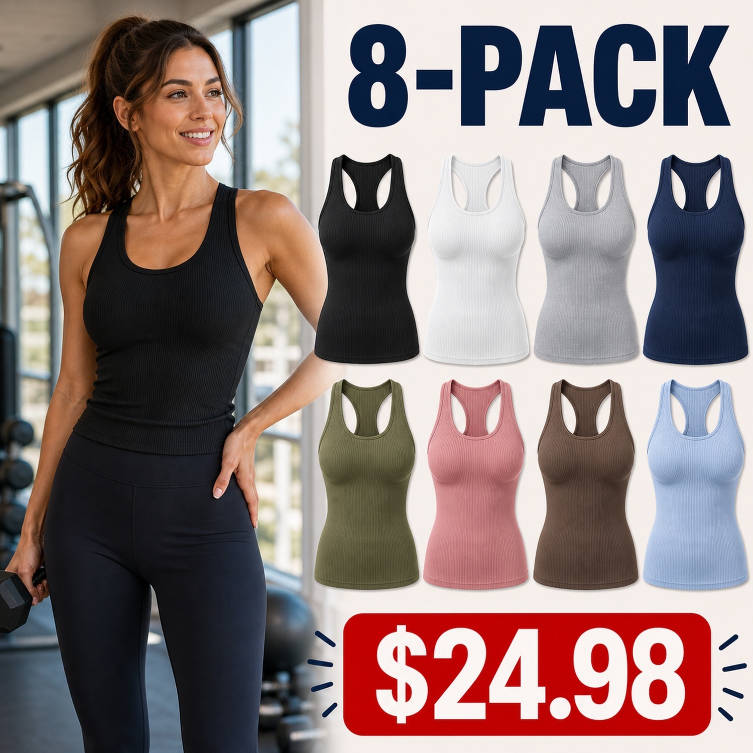 Women's Weekend Ribbed Active Tanks - 8 Pack