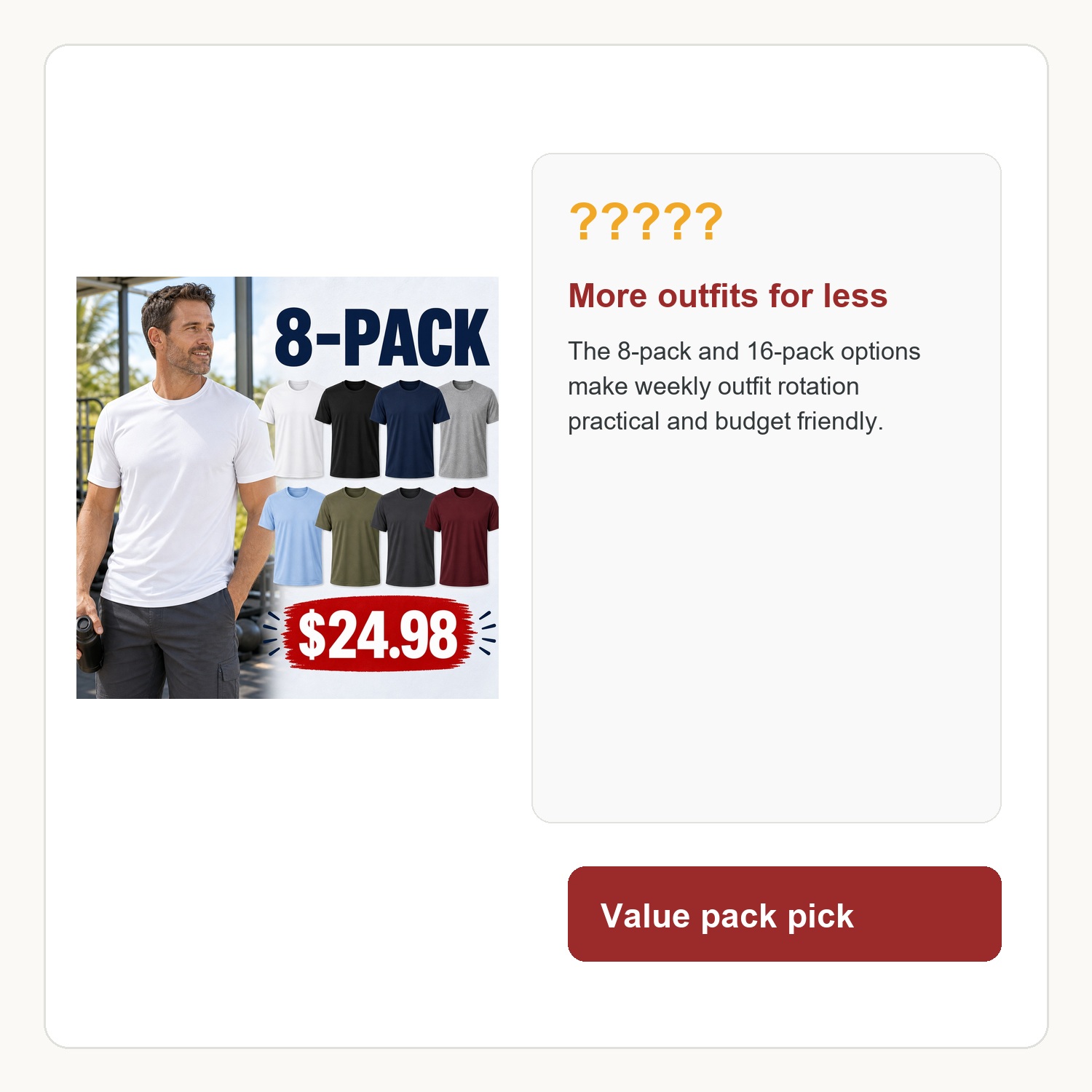 Men's Cool-Dry Weekend T-Shirts - 8 Pack
