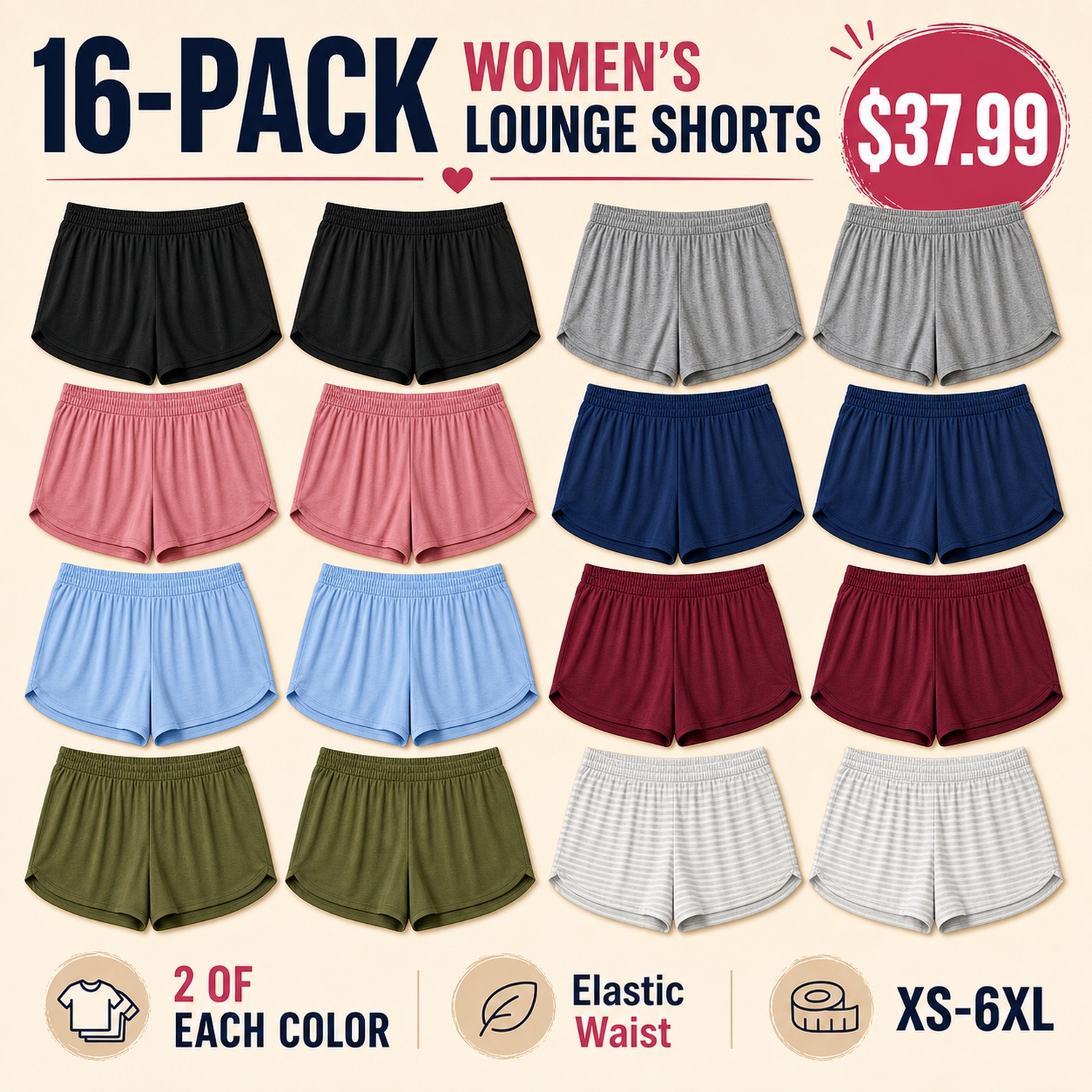 Women's Soft Lounge Shorts - 8 Pack