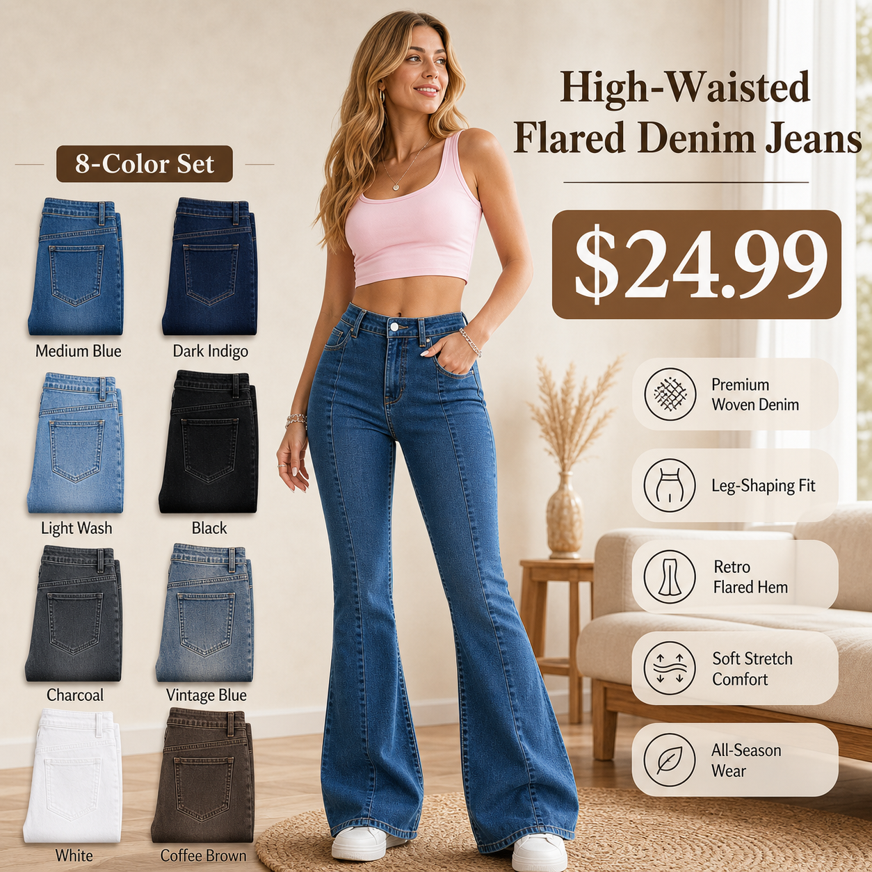 High-Waisted Flared Denim Jeans