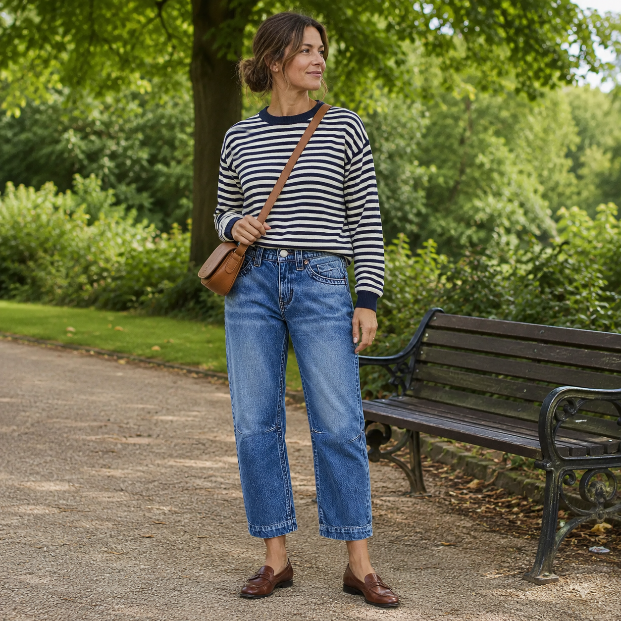 Seaming Detail Mid Waist Straight Leg Crop Jeans