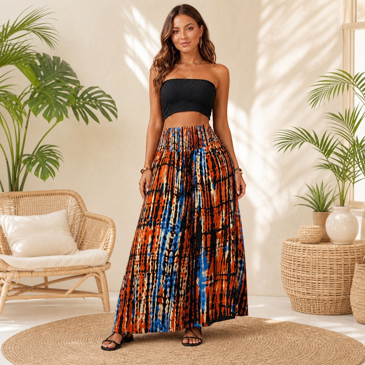 Smocked Waist Printed Maxi Skirt