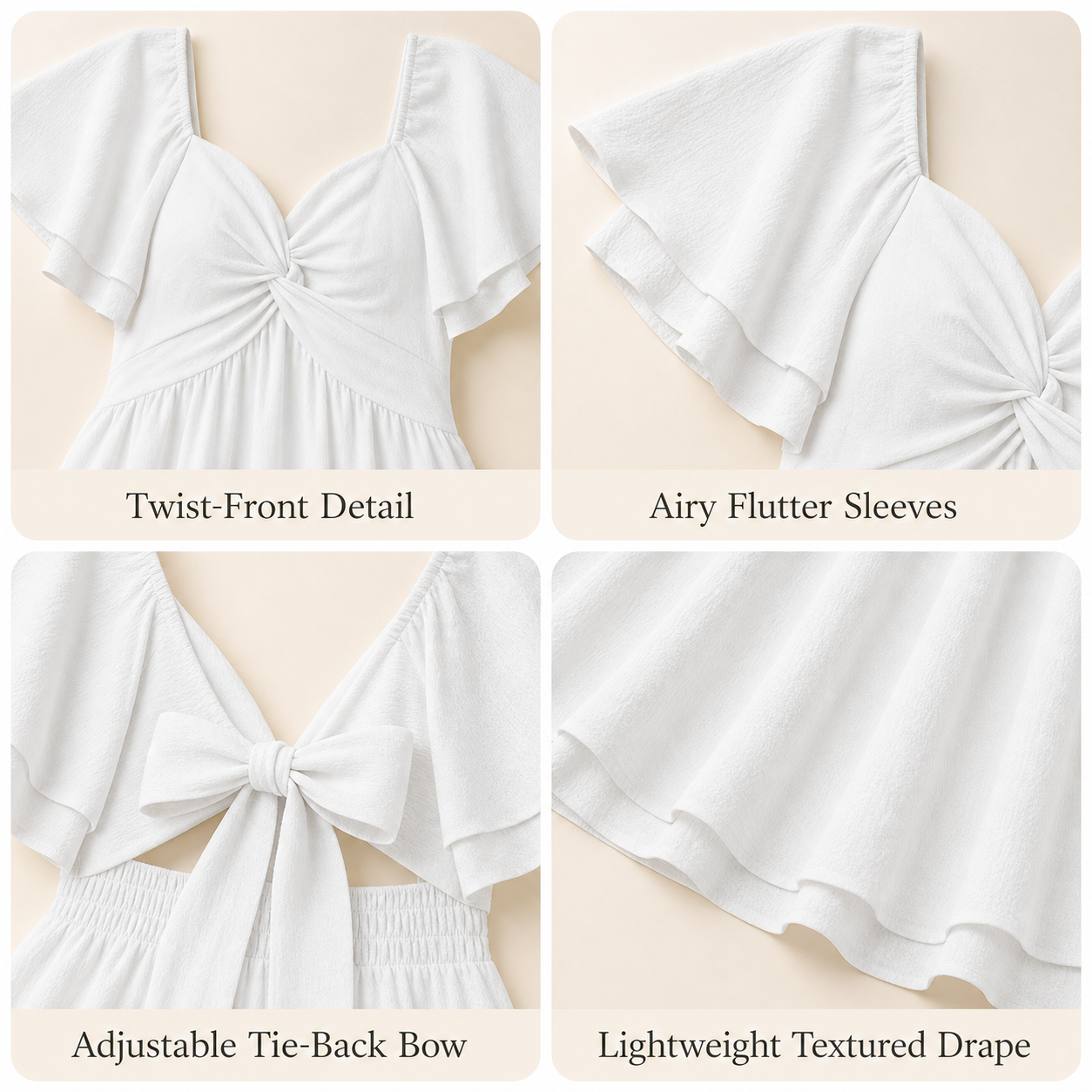 Twist-Front Flutter Sleeve Summer Dress