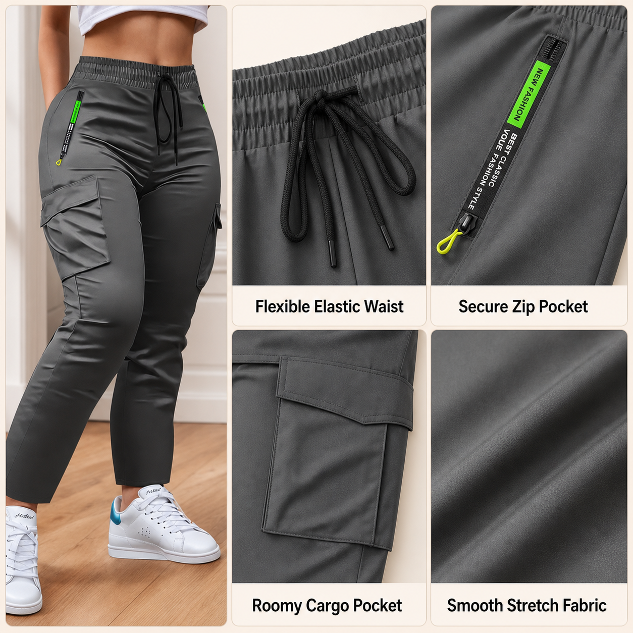 Women’s High Waist Drawstring Cargo Pants