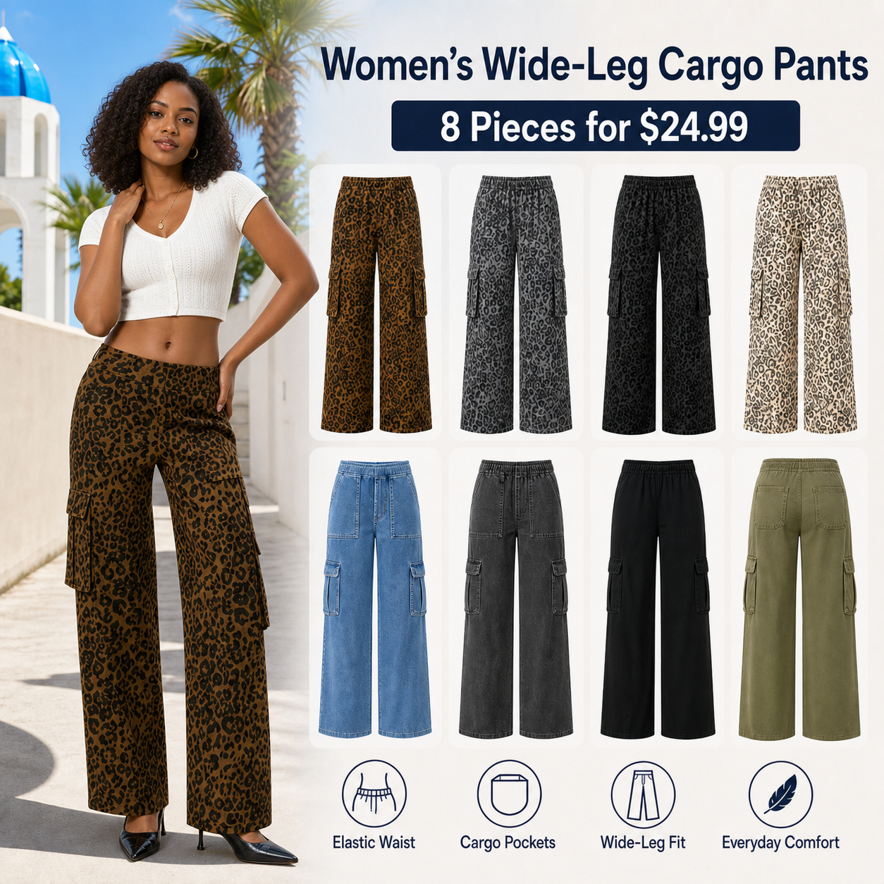 Women’s Leopard Wide-Leg Cargo Pants