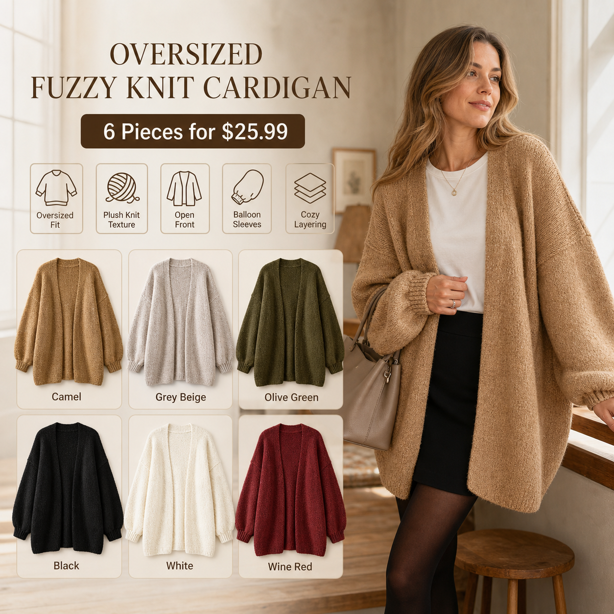 Women's Oversized Fuzzy Knit Cardigan