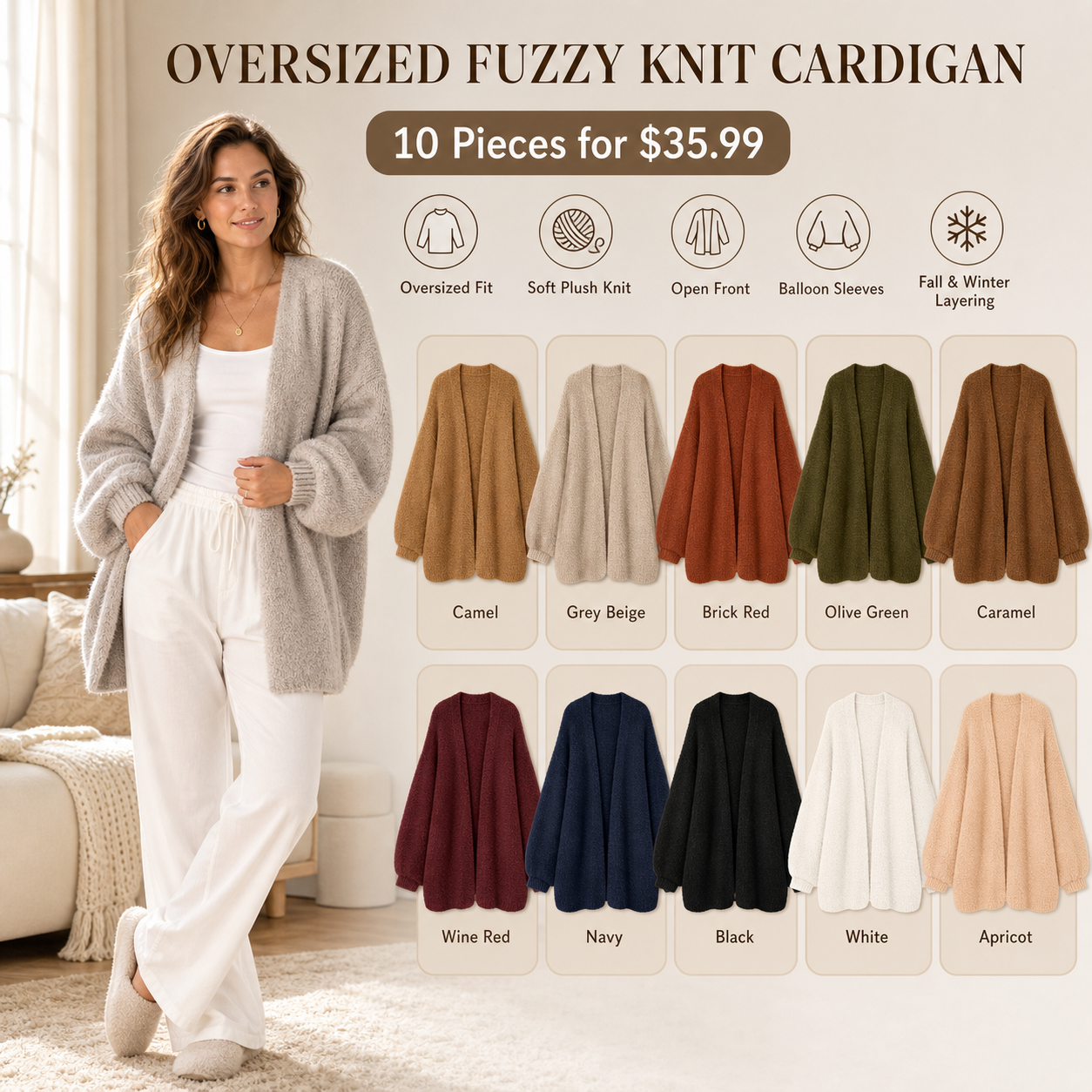 Women's Oversized Fuzzy Knit Cardigan