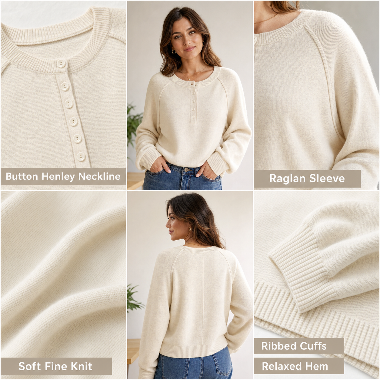 Women's Relaxed Henley Raglan Knit Sweater