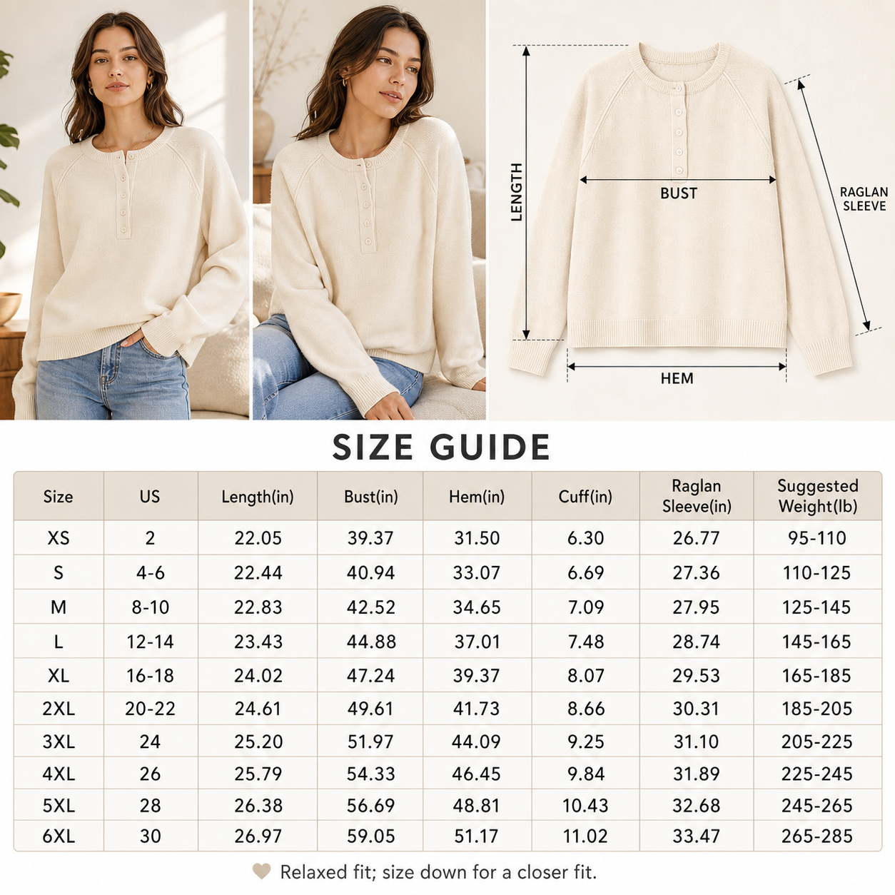 Women's Relaxed Henley Raglan Knit Sweater
