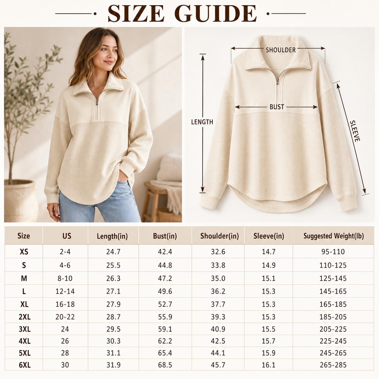 Women's Waffle-Knit Half-Zip Sweatshirt