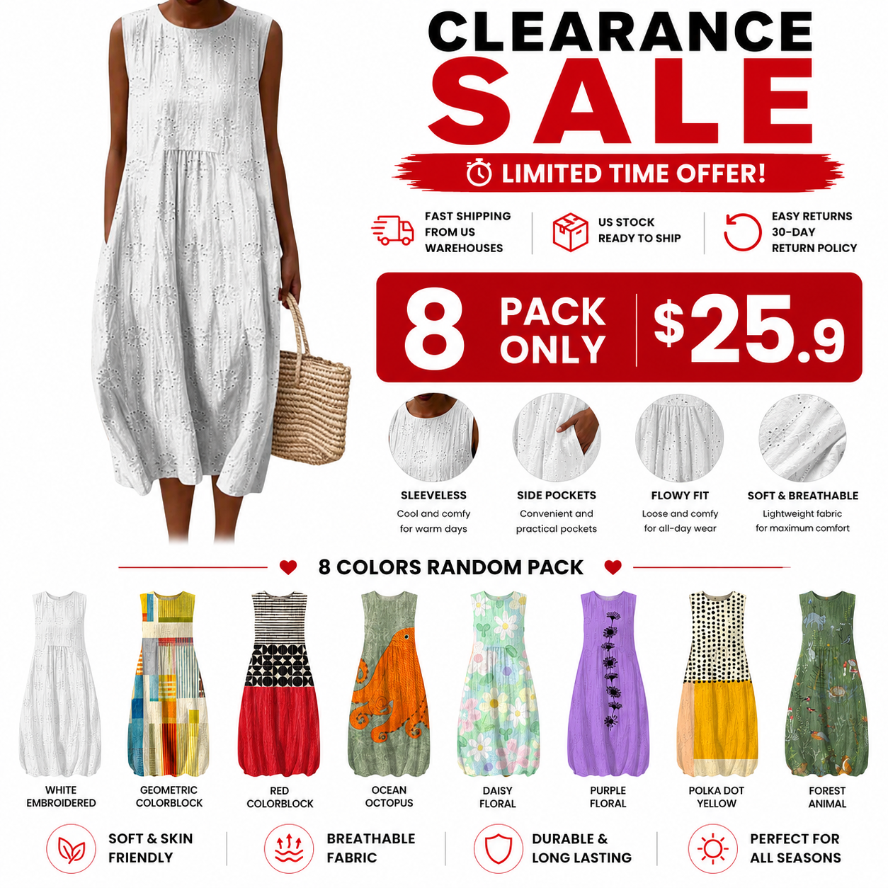 Bohemian style casual vacation dress with pockets