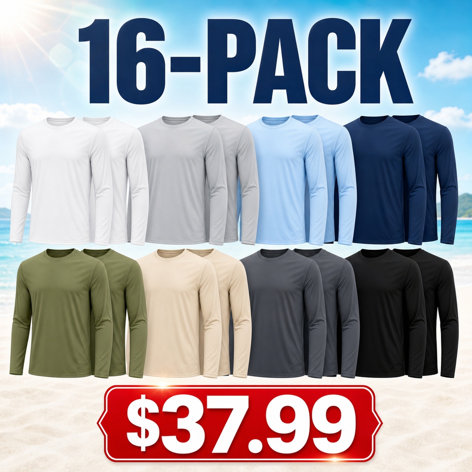 Men's UPF-Style Lightweight Long Sleeve Shirts - 8 Pack