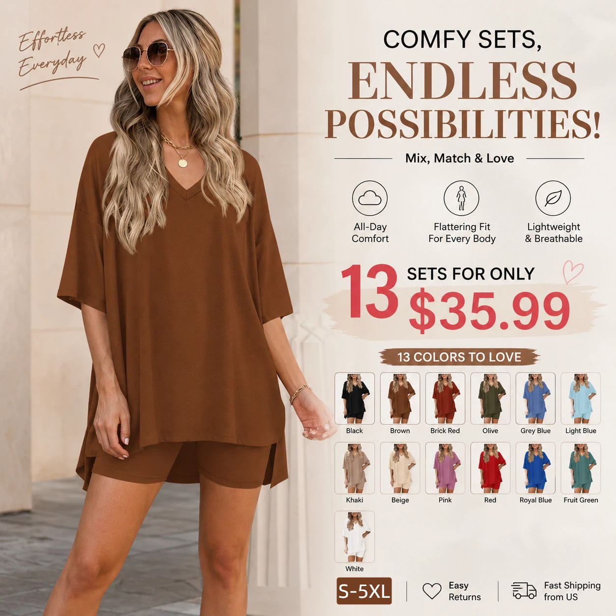 Women's V-Neck Casual Loose Two-Piece Set