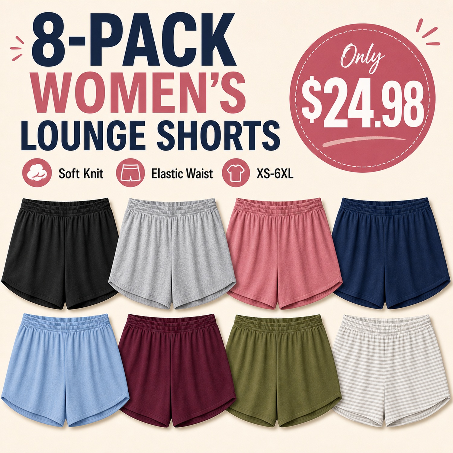 Women's Soft Lounge Shorts - 8 Pack