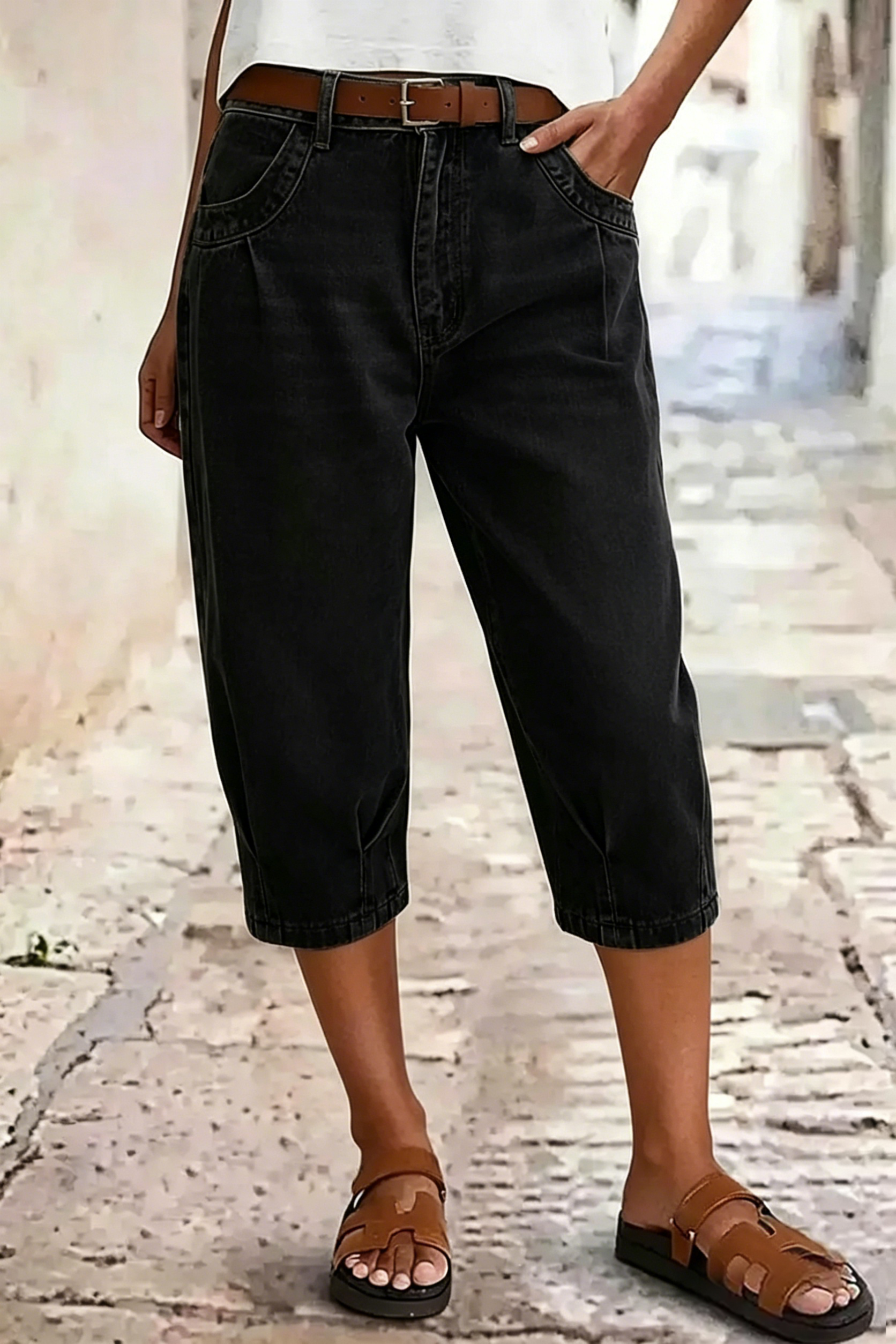 Women's Mid-Rise Pleated Cropped Jeans — Stretchy, Slim-Fit, Comfortable & Versatile