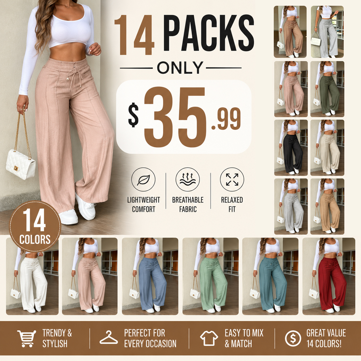 2026 New Women's Wide Leg Casual Pants Trouser