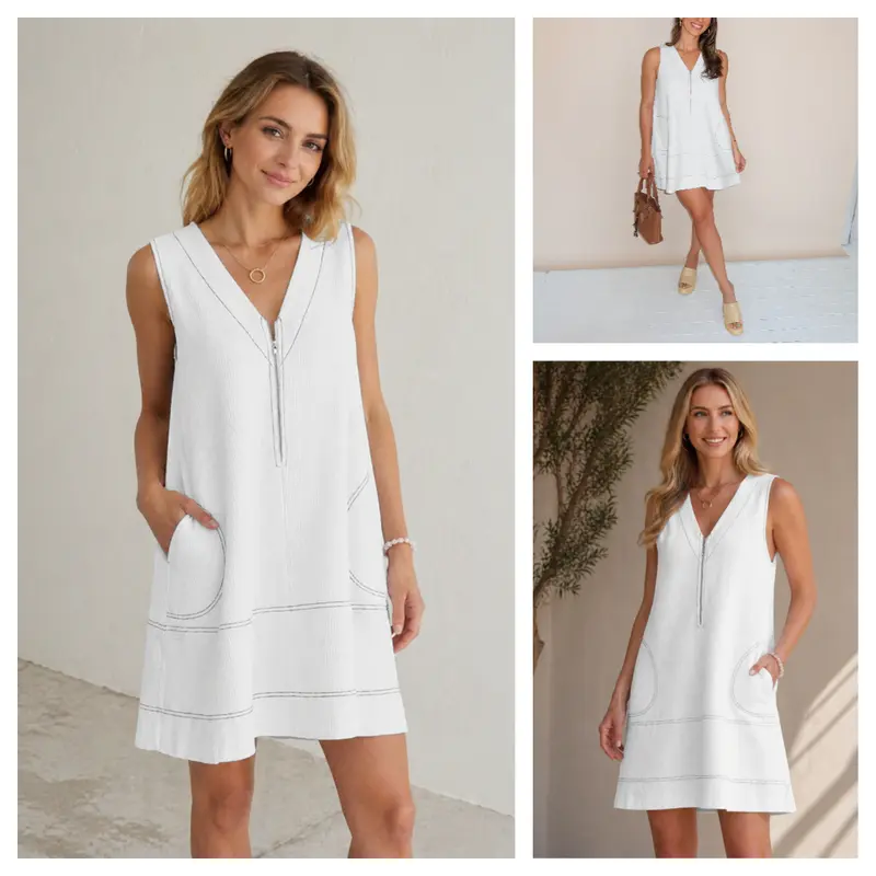 Comfortable Women's Half-Zip, Pure Cotton, A-Line Mini Dress