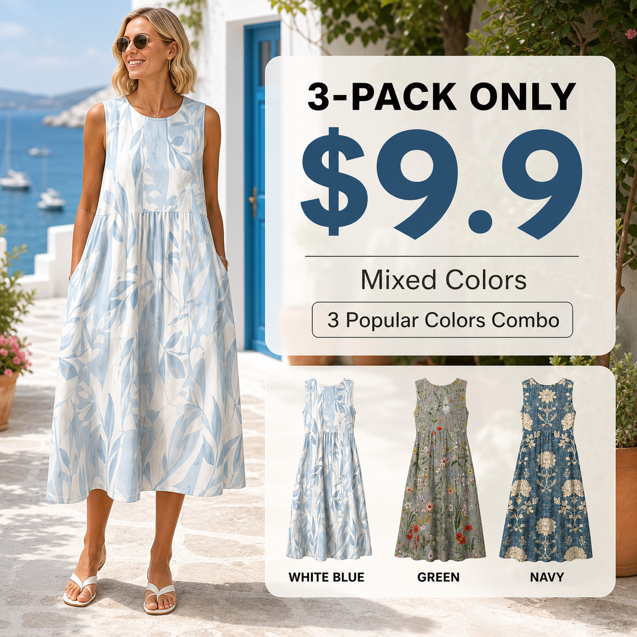 Bohemian style casual vacation dress with pockets