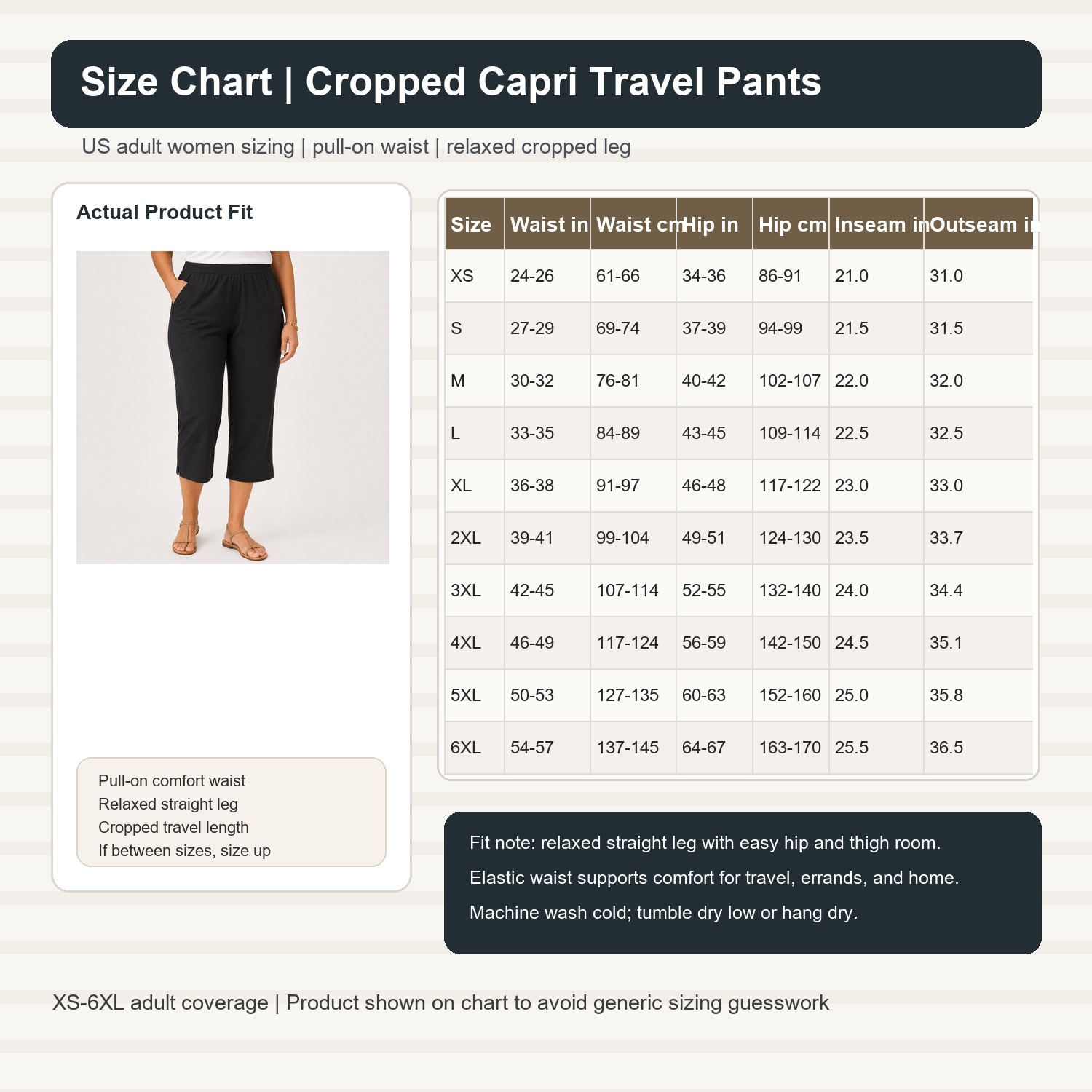 Women's Cropped Capri Travel Pants - 8 Pack