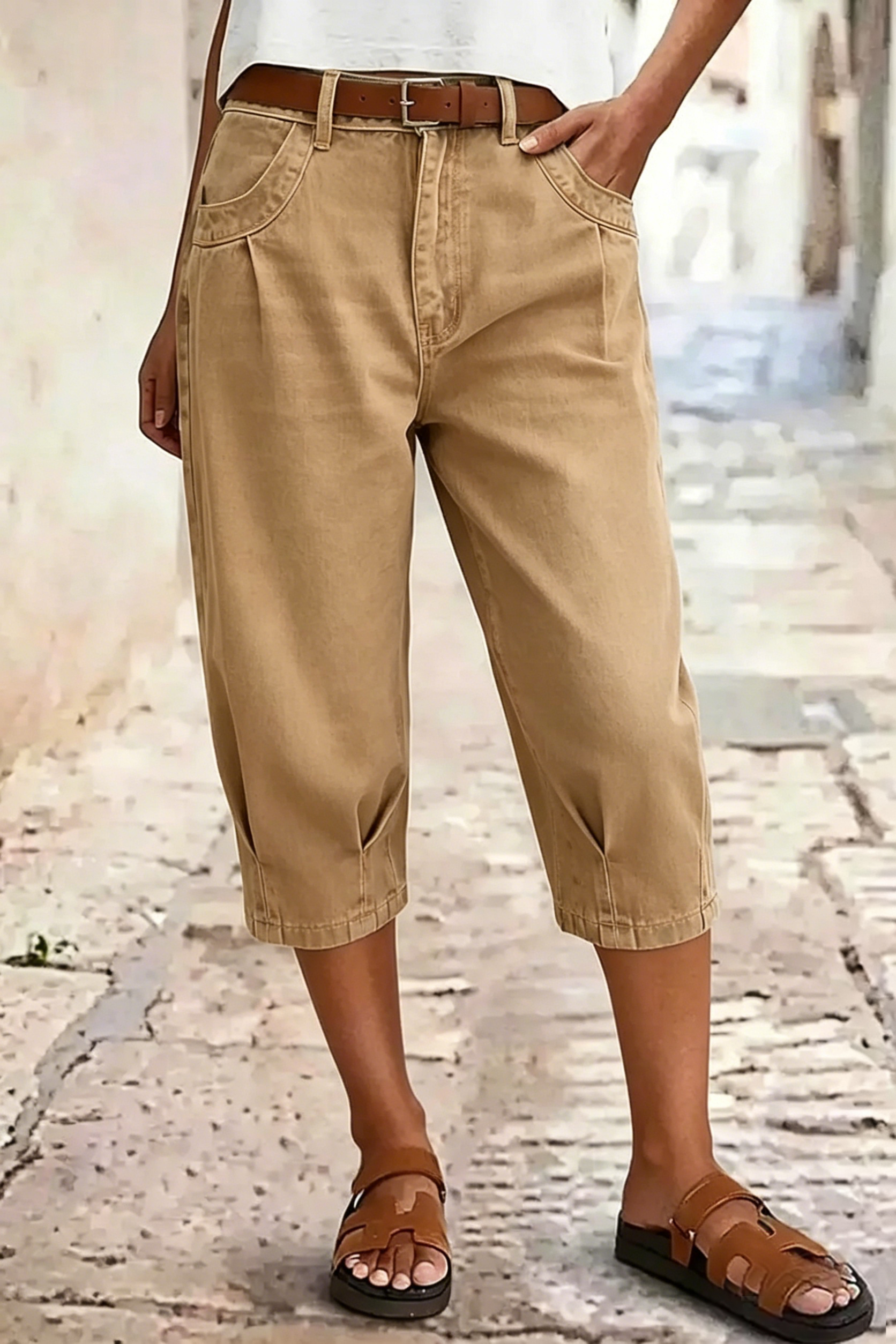 Women's Mid-Rise Pleated Cropped Jeans — Stretchy, Slim-Fit, Comfortable & Versatile