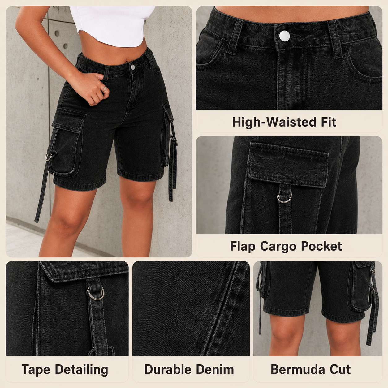 Denim Cargo Bermuda Shorts