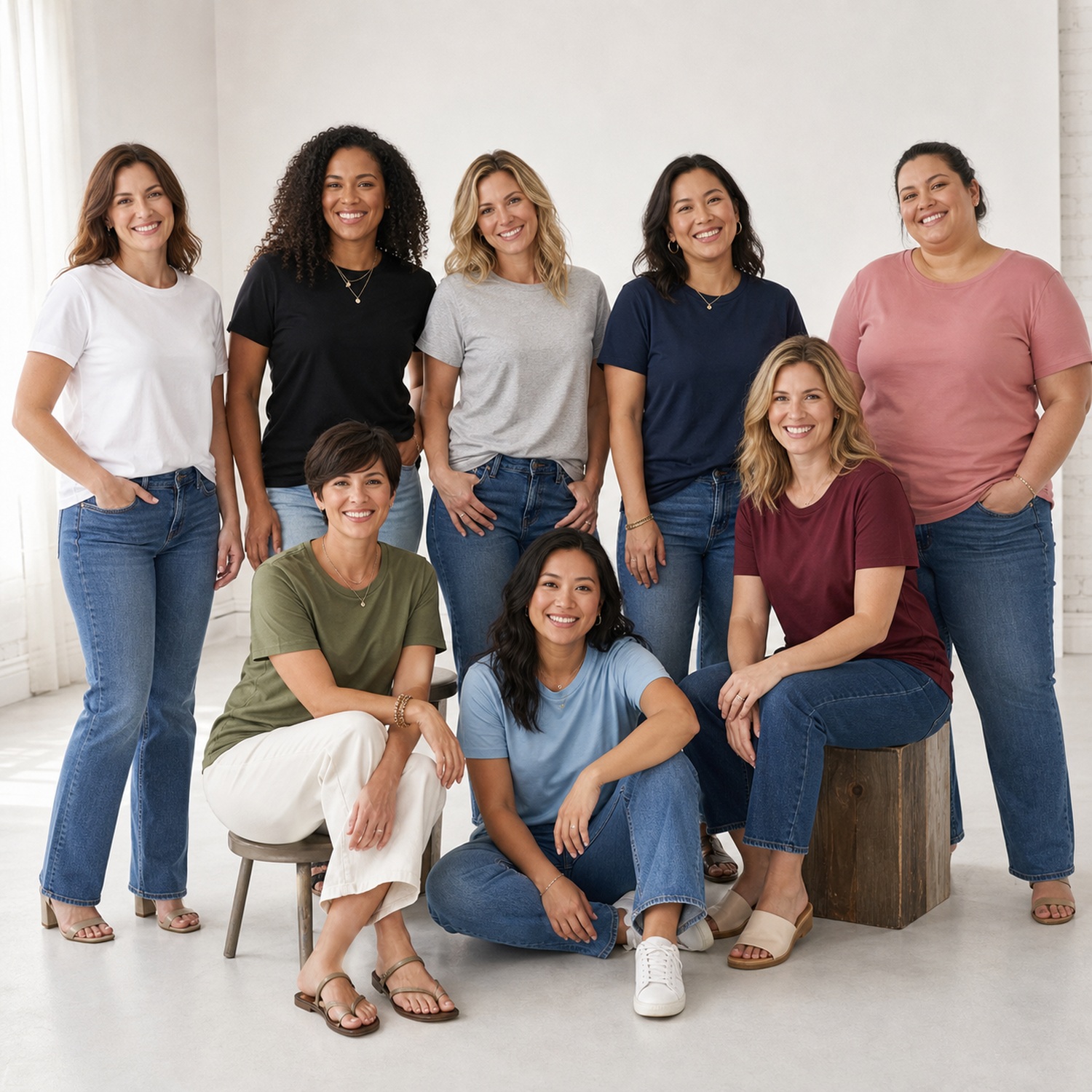 Women's Relaxed Crew Neck T-Shirts - 8 Pack