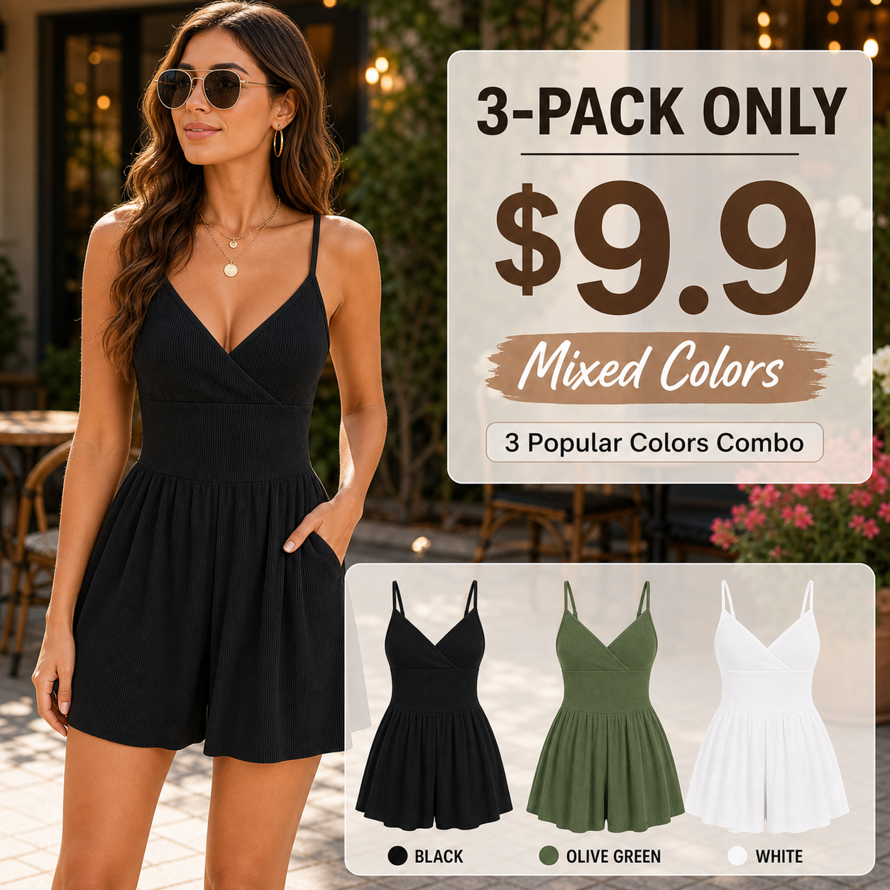 ⚡FINAL SALE⚡Women's Knitted Plain Backless Wrap Fitted Cami Romper