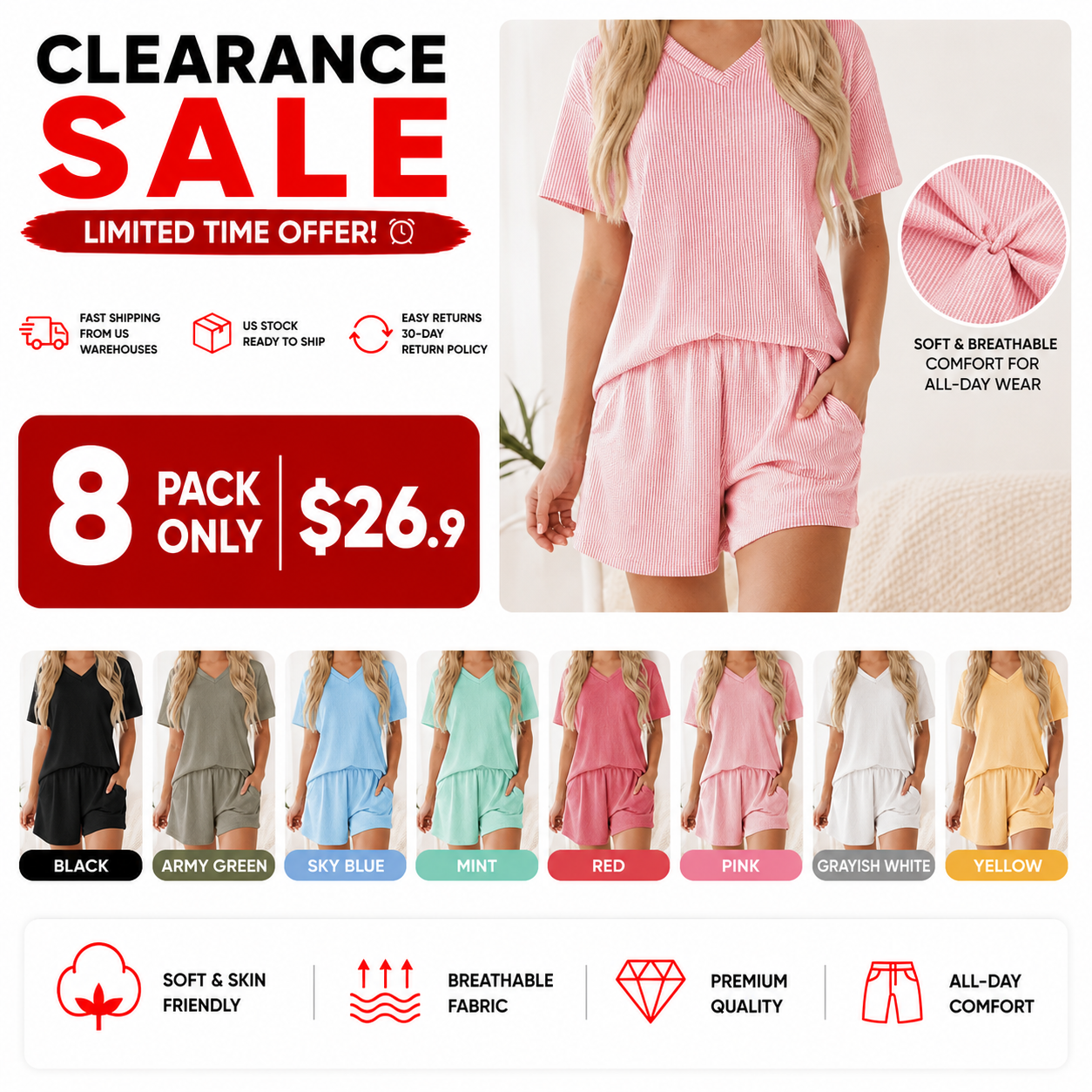 ⚡FINAL SALE⚡2 Piece Women’s Summer Loungewear