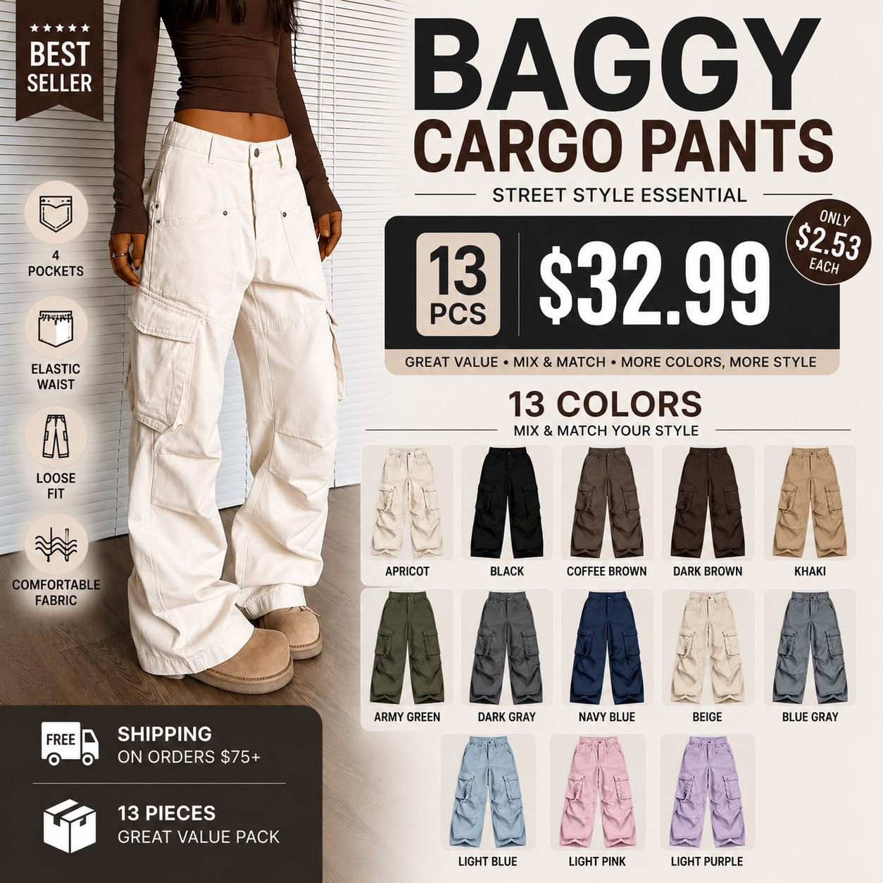 Women's Elegant Basic Solid Color Cargo Pants