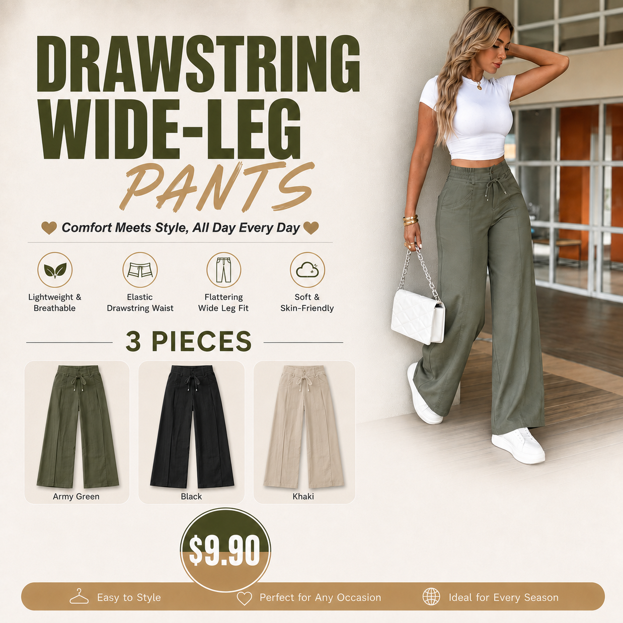 Women's Wide Leg Casual Pants Trouser