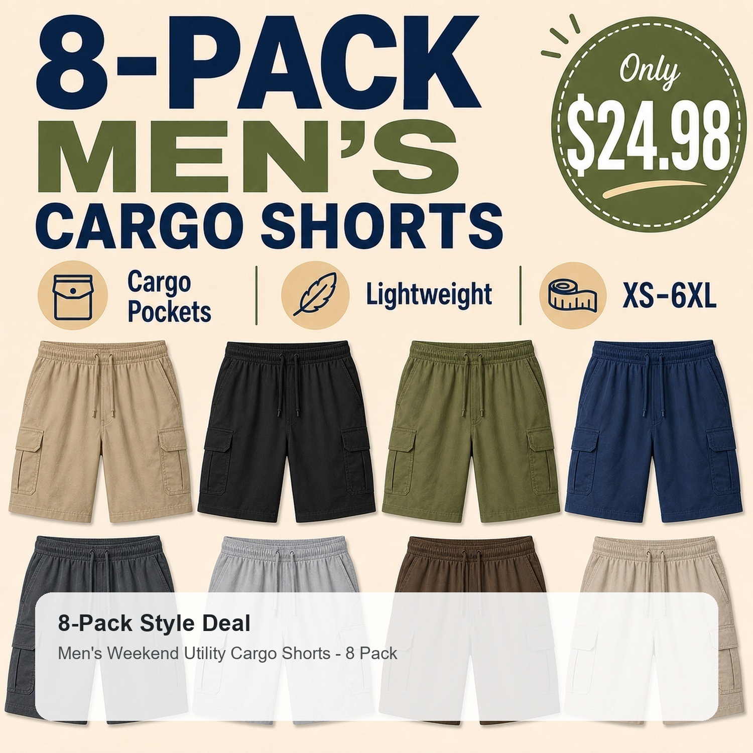 Men's Weekend Utility Shorts - 8 Pack