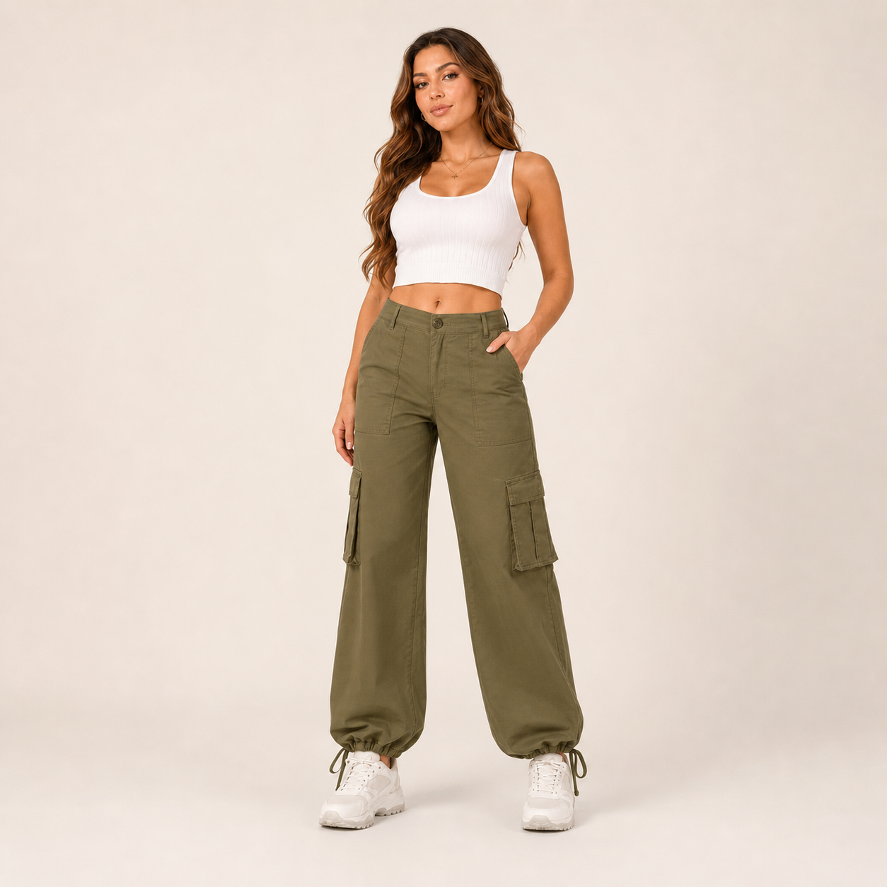 Adjustable Hem Wide Leg Cargo Pants
