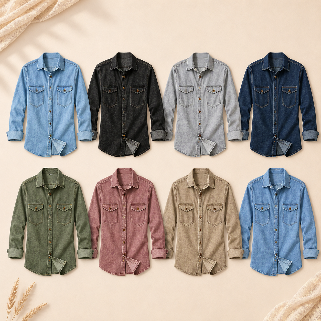 Men's Washed Denim Button-Up Shirt Multi-Pack
