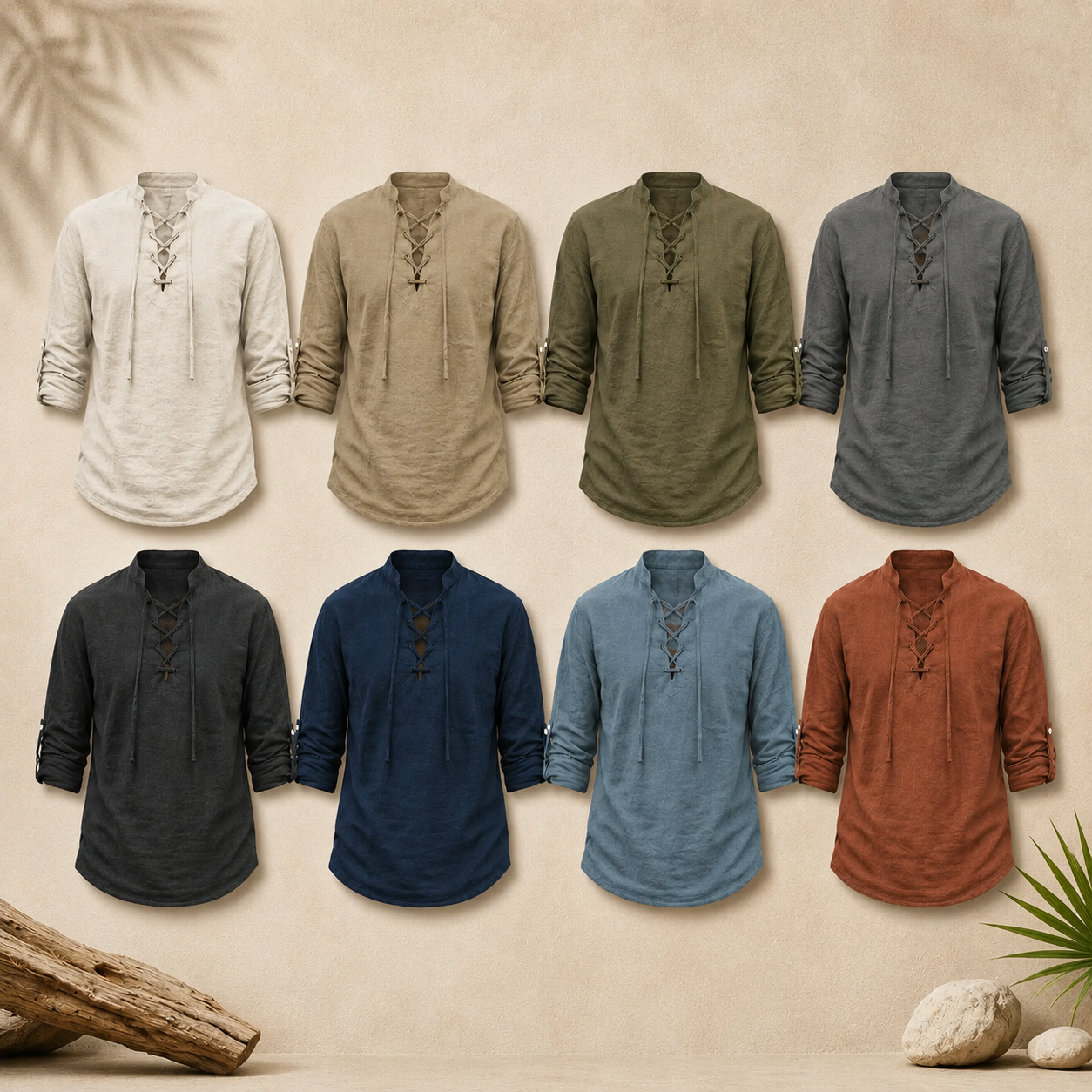 Mens Lace Up Textured Pullover Shirt Bundle