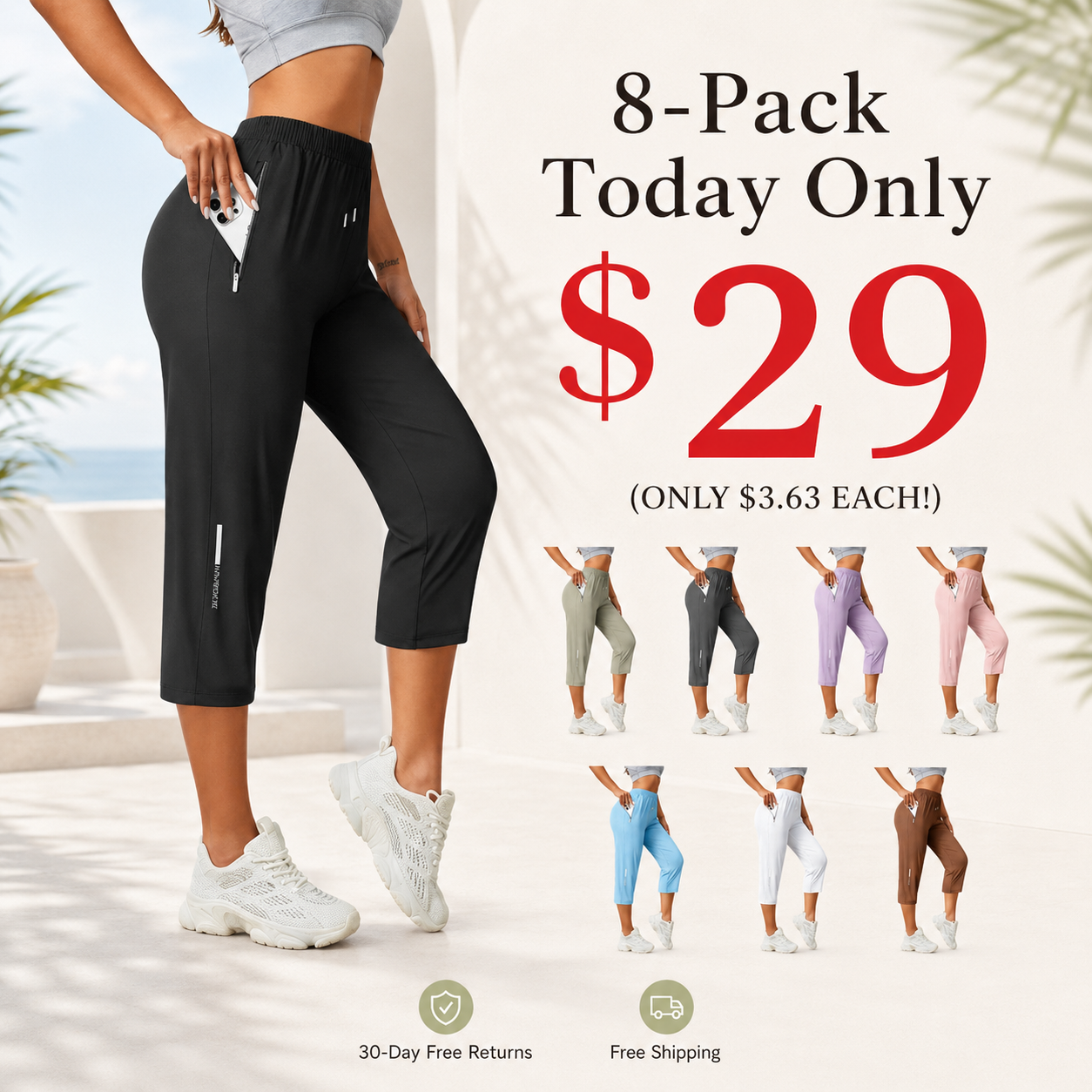 Women’s ice silk breathable high-stretch capri pants