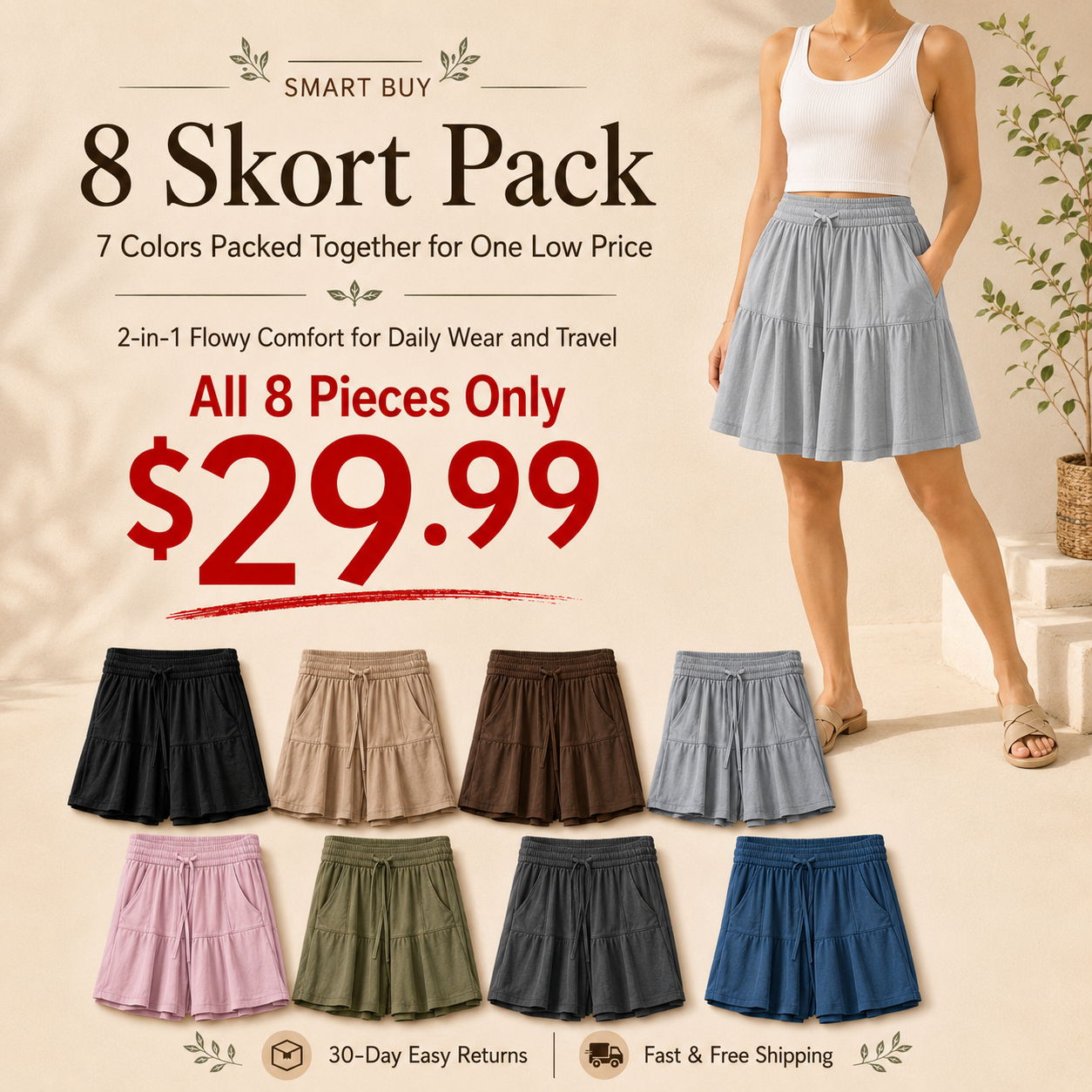 BloomEas 2-in-1 Flowy Skort