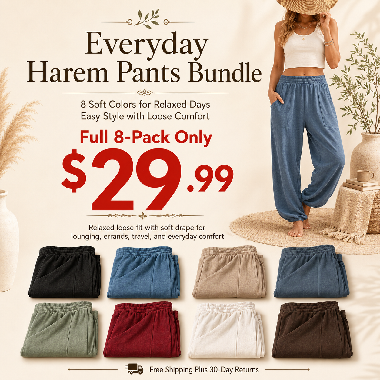 Elastic Waist Harem Pants