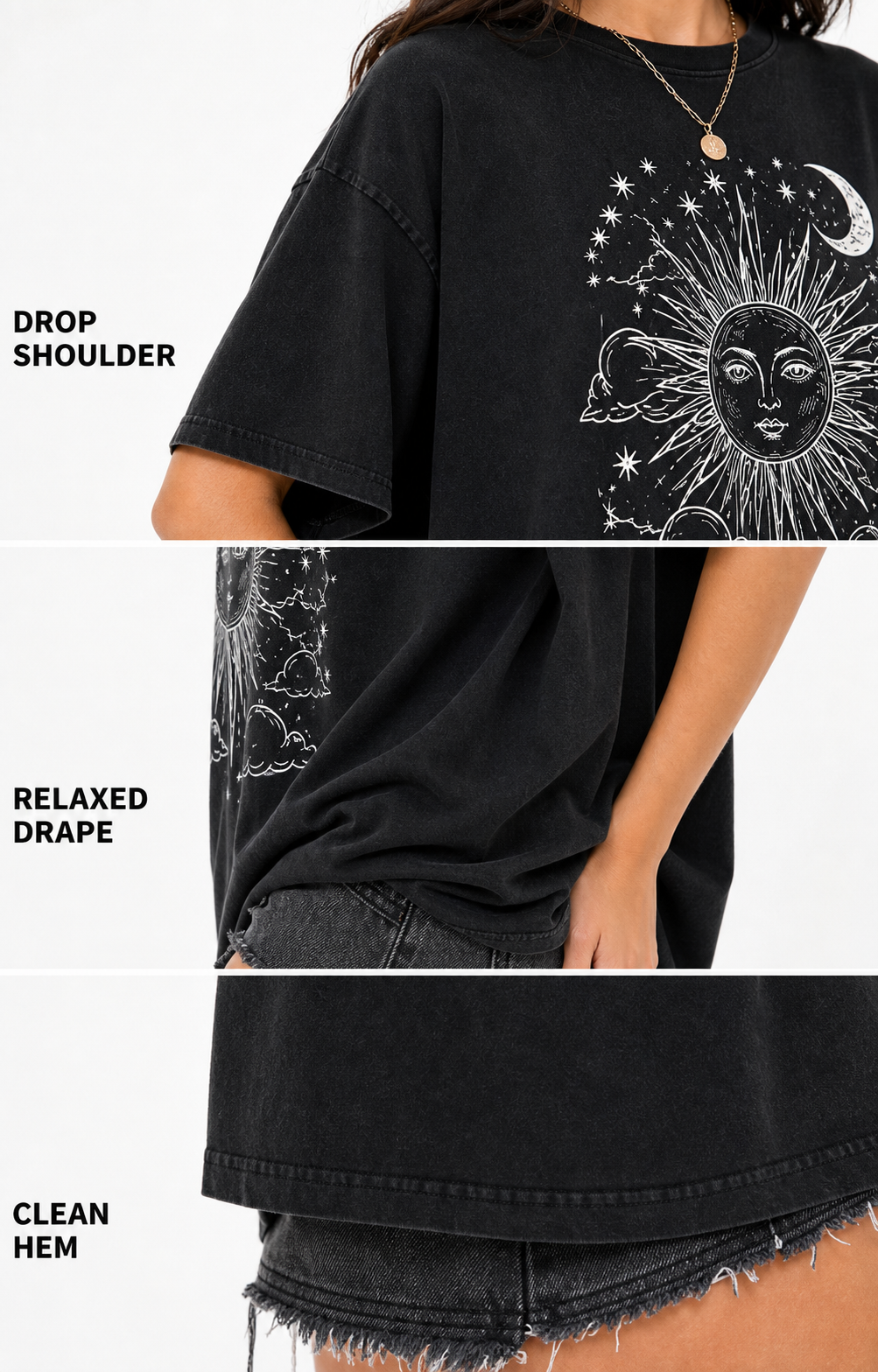 Drop shoulder and oversized fit detail