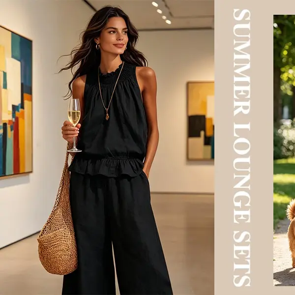 Women's Linen 2 Piece Set Sleeveless Wide Leg Pants
