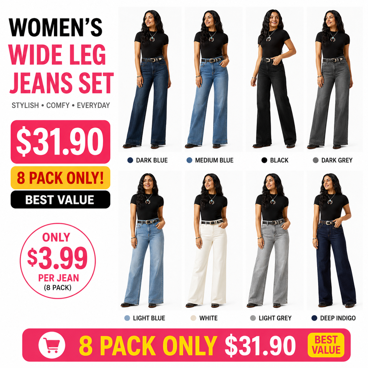 Jill Wide Leg Denim Jeans for Women - Ultra High Rise