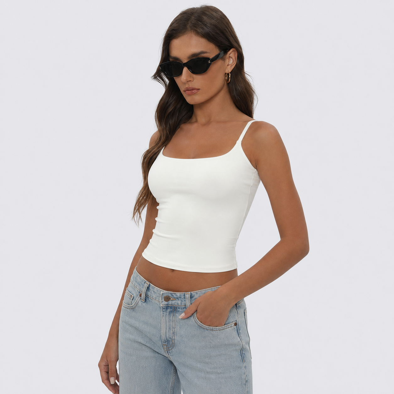 Women's Double-Layer Square-Neck Adjustable Strap Tank Top - 8 Pack image 2