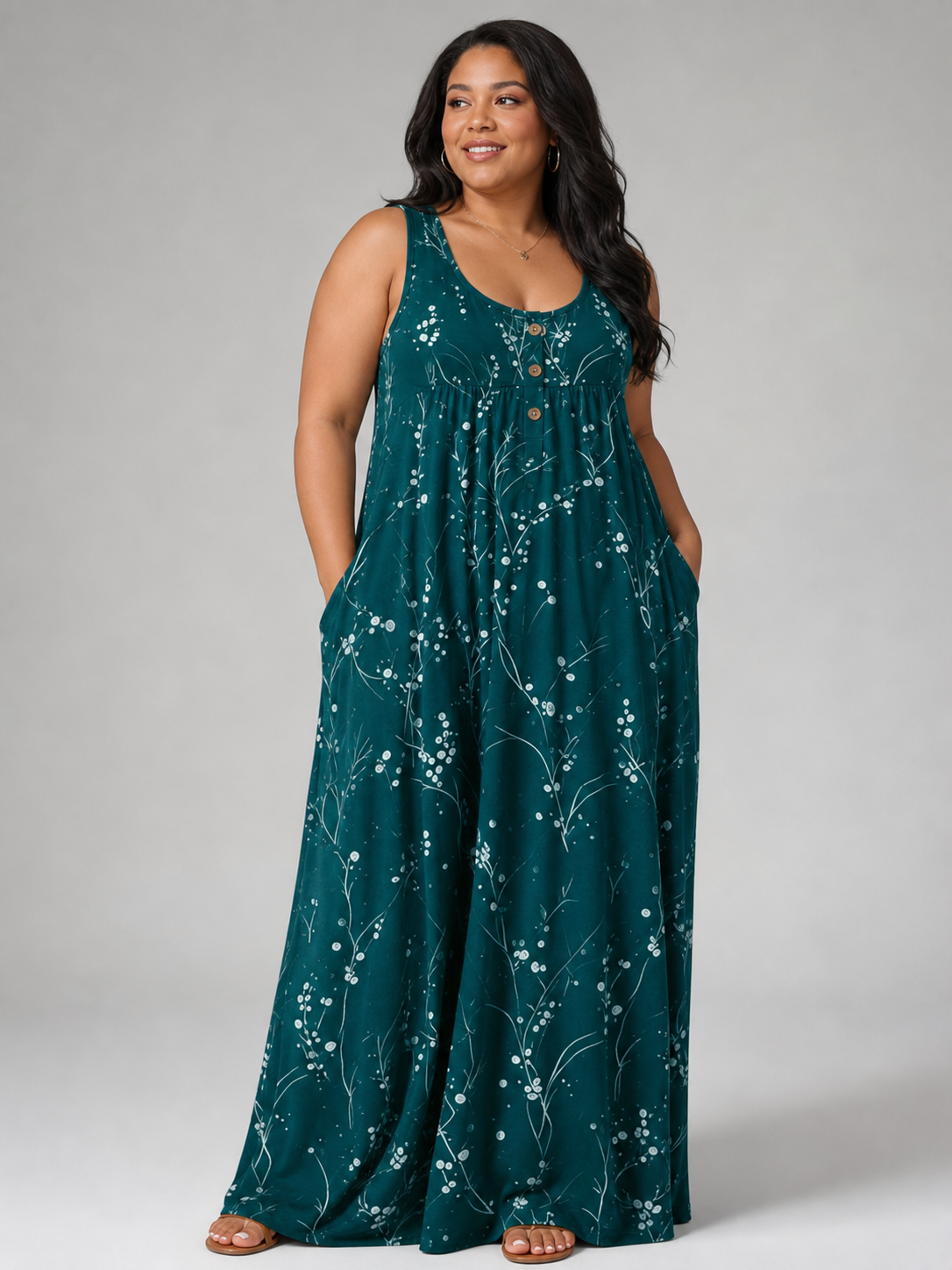 Plus Size Sleeveless Tree-Print Pocket Maxi Dress - 8 Pack image 2
