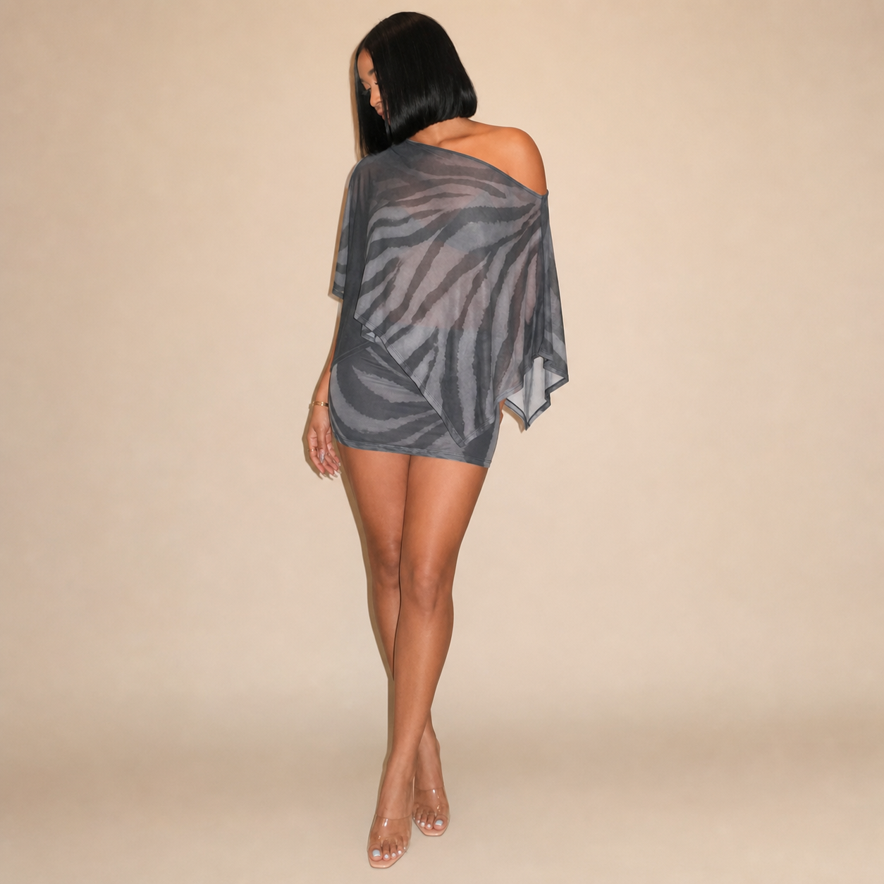 Women's Animal Print One-Shoulder Top and Mini Skirt Set - 6 Pack image 2