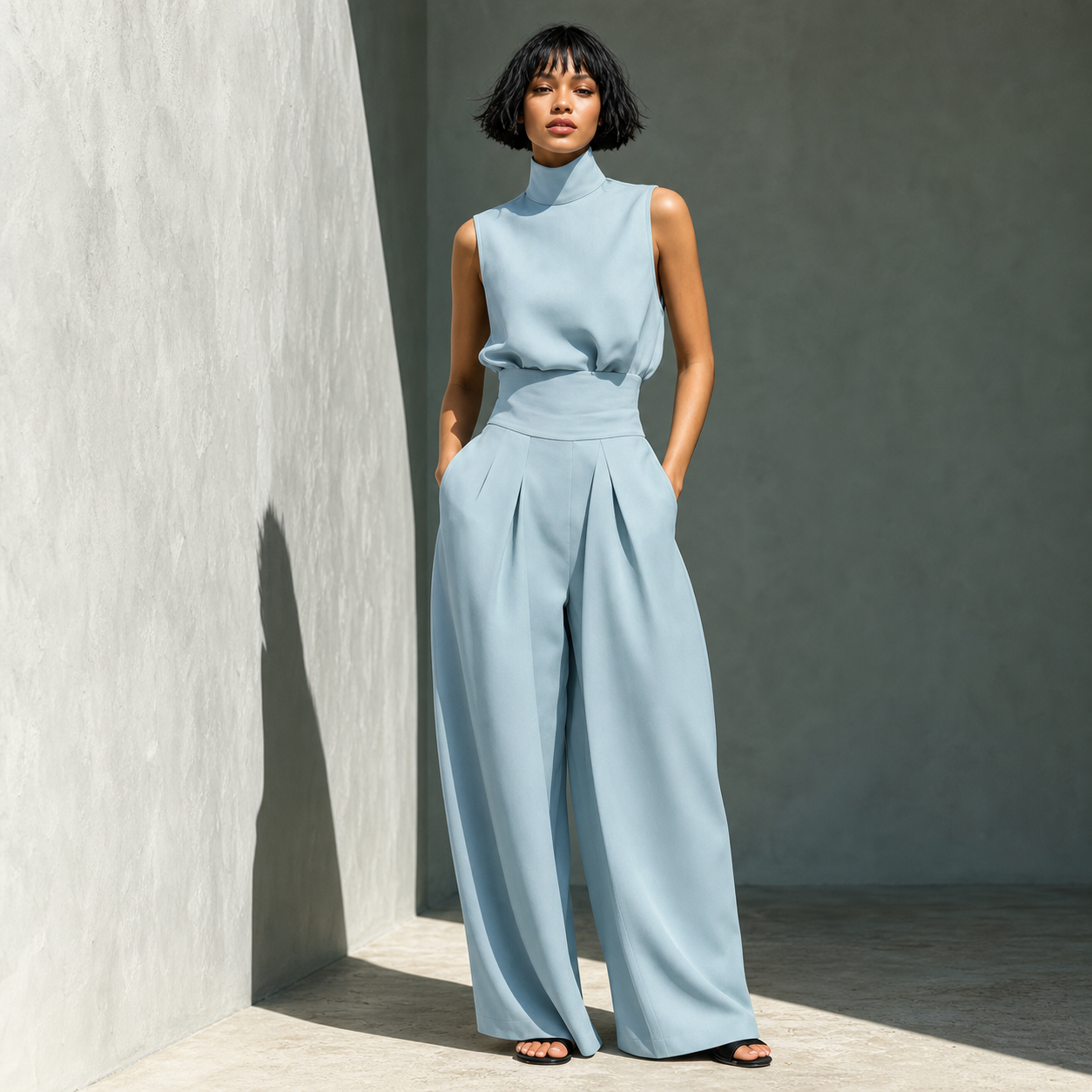 Women's High-Neck Sleeveless Top and Wide-Leg Pants Set - 6 Pack image 2