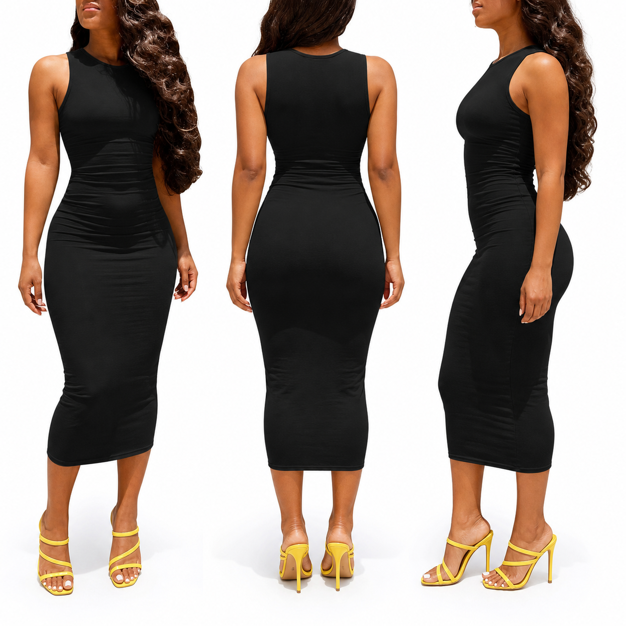 Women's Sleeveless Ruched Bodycon Midi Dress - 8 Pack image 3